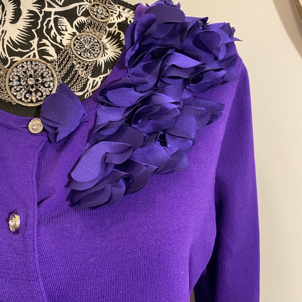 Like New!! Cable & Gauge vibrant purple button Sweater - Picture 2 of 4